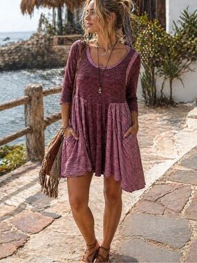 Free People Beach Good Morning Sunshine Dress XS Mauve Berry Boho Tunic Mini
